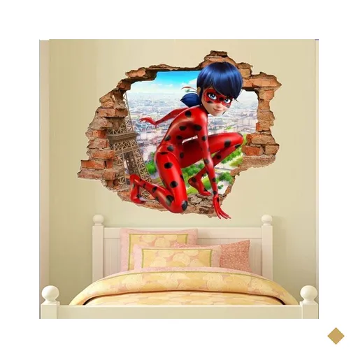 Adesivo de Parede Buraco Falso 3D Infantil Ladybug - G 82x100cm