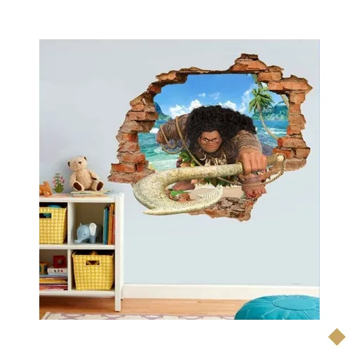 Adesivo de Parede Buraco Falso 3D Moana Maui - G 82x100cm