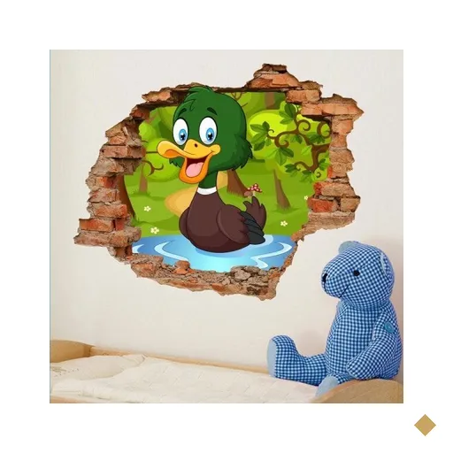 Adesivo de Parede Buraco Falso 3D Infantil Patinho - G 82x100cm