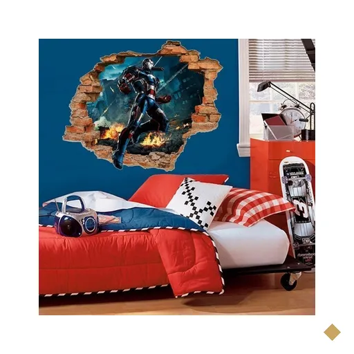 Adesivo de Parede Buraco Falso 3D Patriota de Ferro - G 82x100cm