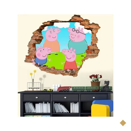 Adesivo de Parede Buraco Falso 3D Peppa Pig - G 82x100cm