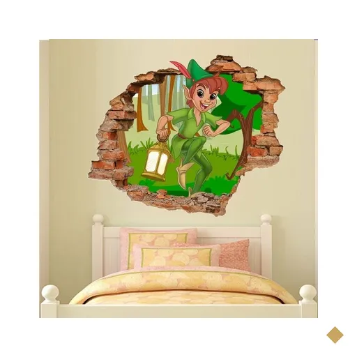 Adesivo de Parede Buraco Falso 3D Peter Pan - G 82x100cm