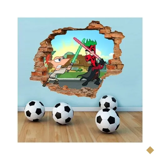 Adesivo de Parede Buraco Falso 3D Phineas e Ferb - G 82x100cm