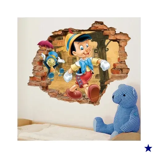 Adesivo de Parede Buraco Falso 3D Infantil Pinóquio - G 82x100cm