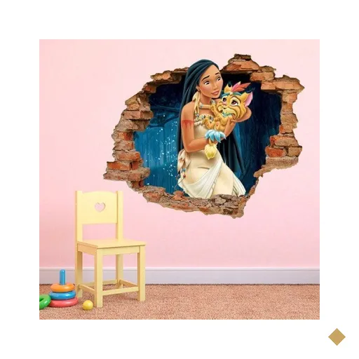 Adesivo de Parede Buraco Falso 3D Infantil Pocahontas - G 82x100cm
