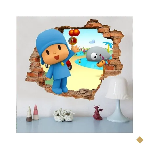 Adesivo de Parede Buraco Falso 3D Infantil Pocoyo - G 82x100cm