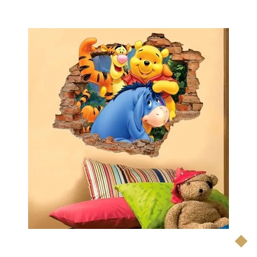 Adesivo de Parede Buraco Falso 3D Pooh e Turma - G 82x100cm