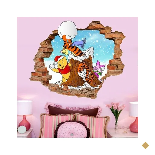 Adesivo de Parede Buraco Falso 3D Pooh e Turma 02 - G 82x100cm