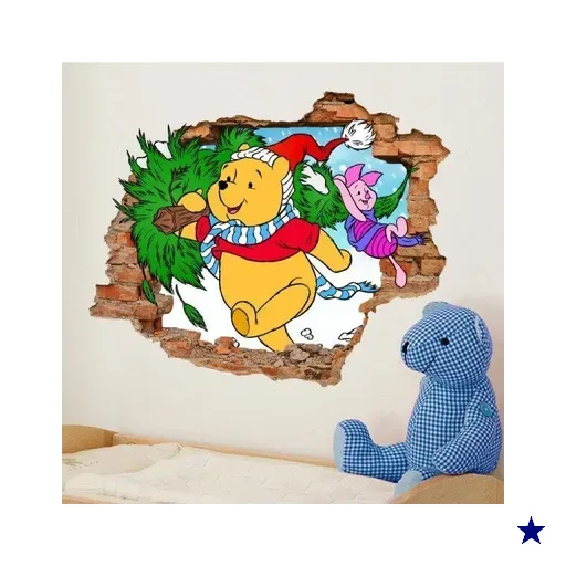 Adesivo de Parede Buraco Falso 3D Pooh e Turma 03 - G 82x100cm