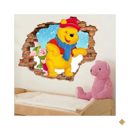 Adesivo de Parede Buraco Falso 3D Pooh e Turma 04 - G 82x100cm