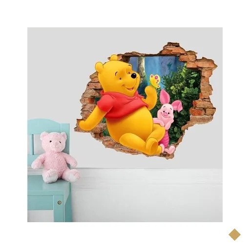 Adesivo de Parede Buraco Falso 3D Pooh e Leitão - G 82x100cm