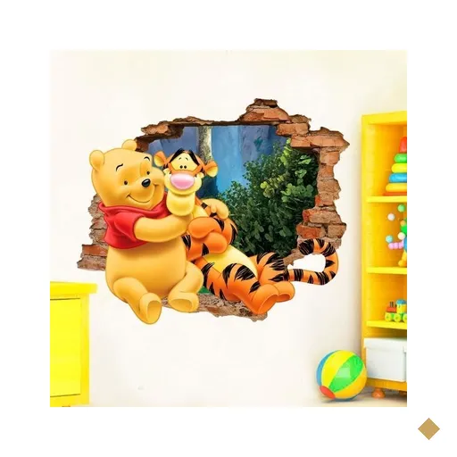 Adesivo de Parede Buraco Falso 3D Pooh e Tigrão - G 82x100cm