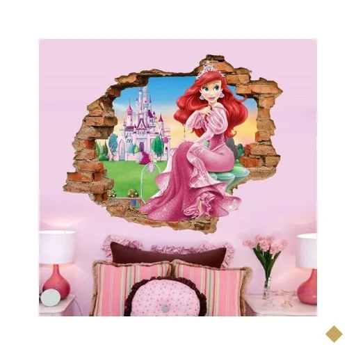 Adesivo de Parede Buraco Falso 3D Princesa Ariel 02 - G 82x100cm