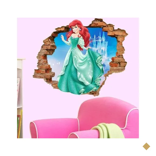 Adesivo de Parede Buraco Falso 3D Princesa Ariel 05 - G 82x100cm