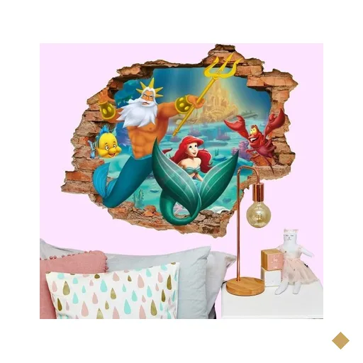 Adesivo de Parede Buraco Falso 3D Ariel e Turma - G 82x100cm