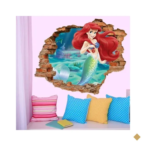Adesivo de Parede Buraco Falso 3D Princesa Ariel 06 - G 82x100cm