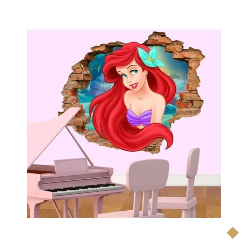 Adesivo de Parede Buraco Falso 3D Princesa Ariel 07 - G 82x100cm