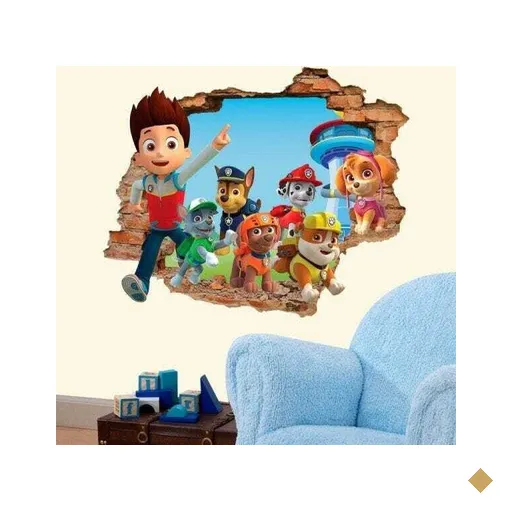 Adesivo de Parede Buraco Falso 3D Patrulha Canina - G 82x100cm