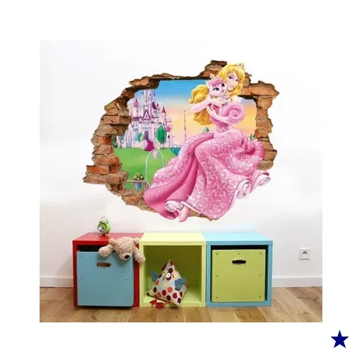 Adesivo de Parede Buraco Falso 3D Princesa Aurora 05 - G 82x100cm