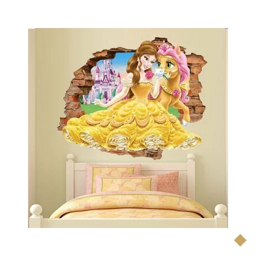 Adesivo de Parede Buraco Falso 3D Princesa Bela - G 82x100cm