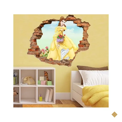 Adesivo de Parede Buraco Falso 3D Princesa Bela 02 - G 82x100cm