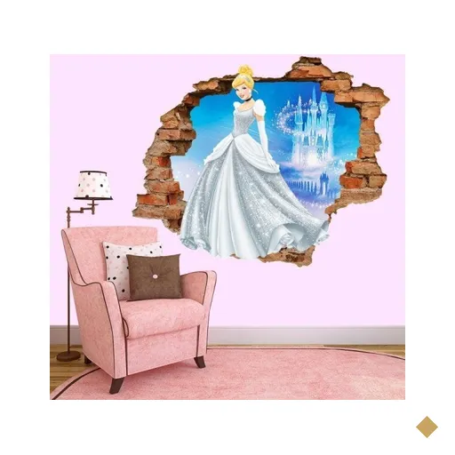 Adesivo de Parede Buraco Falso 3D Infantil Cinderela 02 - G 82x100cm
