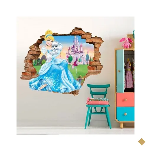 Adesivo de Parede Buraco Falso 3D Infantil Cinderela - G 82x100cm
