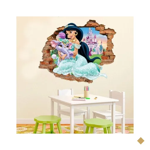Adesivo de Parede Buraco Falso 3D Princesa Jasmine - G 82x100cm