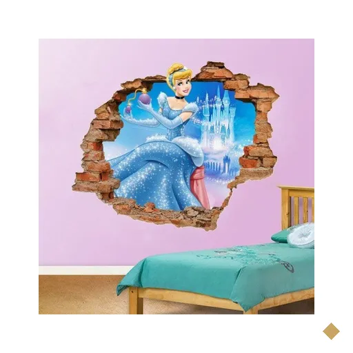 Adesivo de Parede Buraco Falso 3D Infantil Cinderela 03 - G 82x100cm