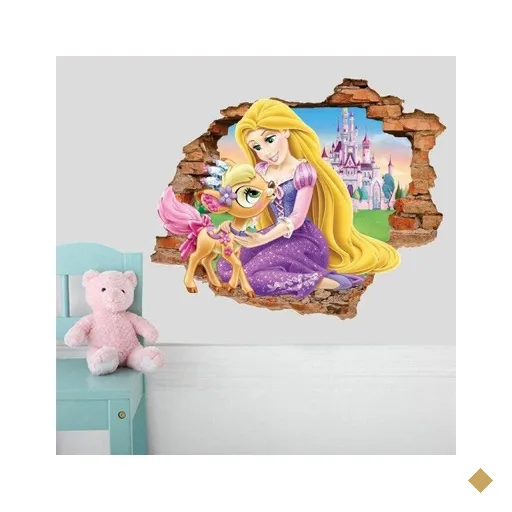 Adesivo de Parede Buraco Falso 3D Infantil Rapunzel - G 82x100cm