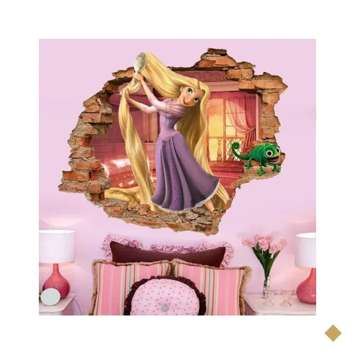 Adesivo de Parede Buraco Falso 3D Infantil Rapunzel 03 - G 82x100cm