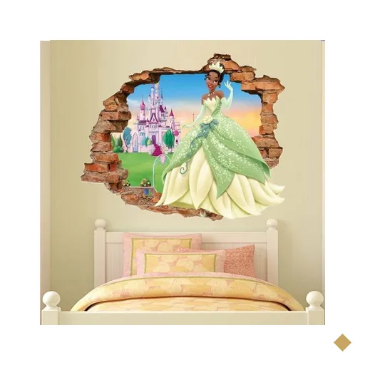 Adesivo de Parede Buraco Falso 3D Princesa Tiana 02 - G 82x100cm