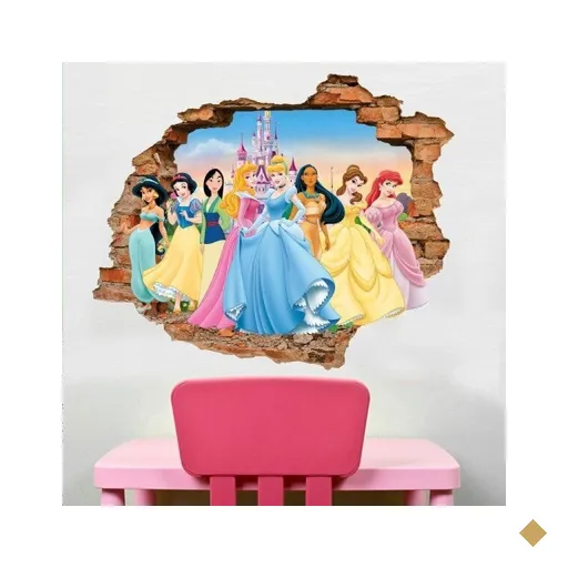 Adesivo de Parede Buraco Falso 3D Infantil Princesas - G 82x100cm