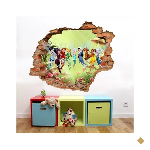Adesivo de Parede Buraco Falso 3D Sininho e Fadas - G 82x100cm