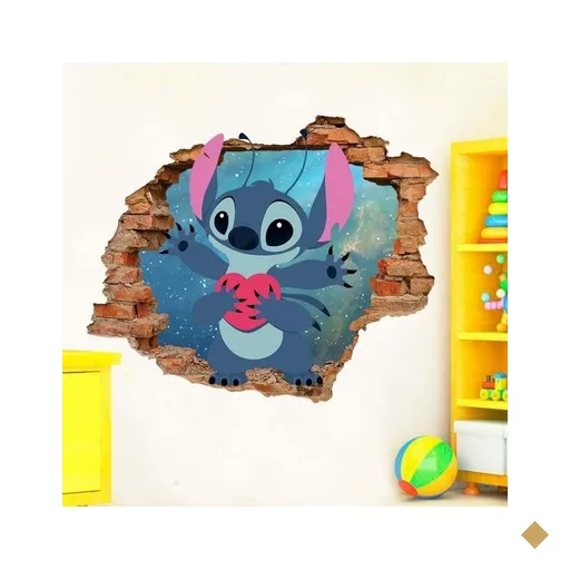 Adesivo de Parede Buraco Falso 3D Infantil Stitch - G 82x100cm
