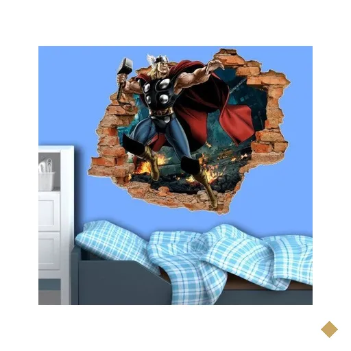 Adesivo de Parede Buraco Falso 3D Infantil Thor - G 82x100cm
