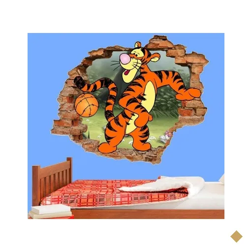 Adesivo de Parede Buraco Falso 3D Infantil Tigrão - G 82x100cm