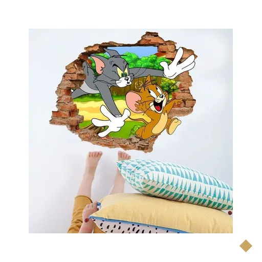 Adesivo de Parede Buraco Falso 3D Tom e Jerry - G 82x100cm