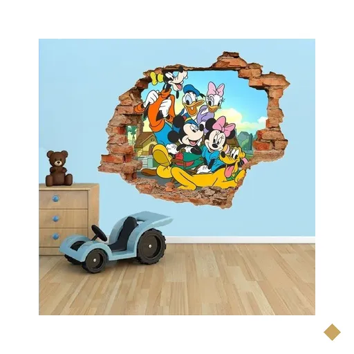 Adesivo de Parede Buraco Falso 3D Turma Mickey - G 82x100cm