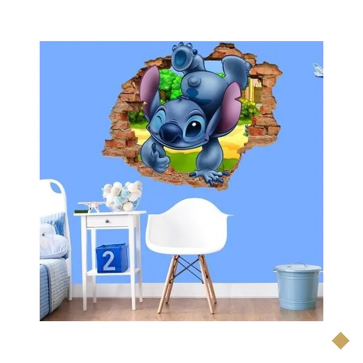 Adesivo de Parede Buraco Falso 3D Infantil Stitch 02 - G 82x100cm