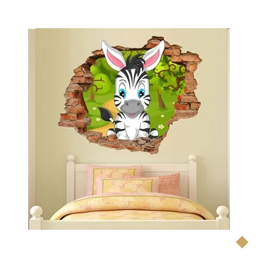 Adesivo de Parede Buraco Falso 3D Infantil Zebrinha - G 82x100cm
