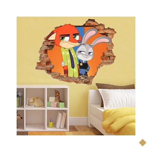 Adesivo de Parede Buraco Falso 3D Infantil Zootopia 02 - G 82x100cm