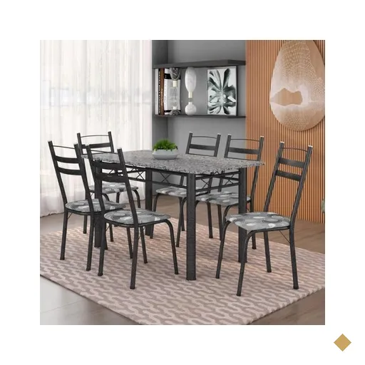 Conjunto De Mesa Itália Com 6 Cadeiras 1,40m Artefamol Granito / Dark