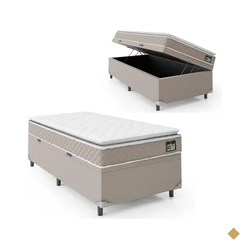 Cama Box Baú Solteiro Colchão D45 com Pillow Top Hellen Strong Bege…