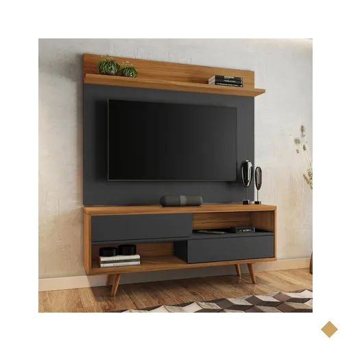 Bancada Retrô com Painel para TV de até 50 Polegadas Notável Preto / Freijó…