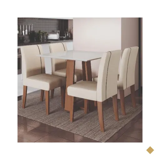 Conjunto de Mesa Sala de Jantar Atenas com 4 Cadeiras Carvalho/Off White/Bege…