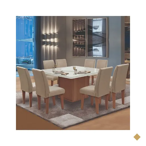 Conjunto Mesa Cedro Off Tampo Giratório 8 Cadeiras Amsterdã