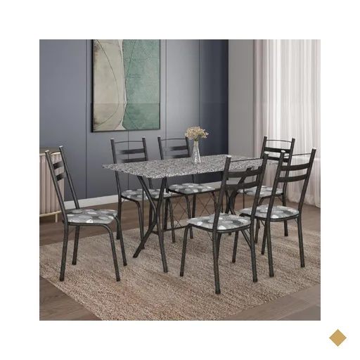 Conjunto De Mesa Itália New Com 6 Cadeiras 1,40m Artefamol Granito / Dark