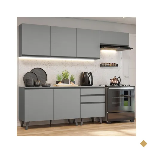 Armário de Cozinha Completa 260cm Cinza Nice Madesa 12