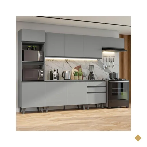 Armário de Cozinha Completa 320cm Cinza Nice Madesa 08